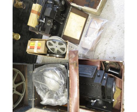 G B equipments model 2516 cine projector, an Ensign optiscope no 6 leather cased projector, a loud speaker, box of glass slid