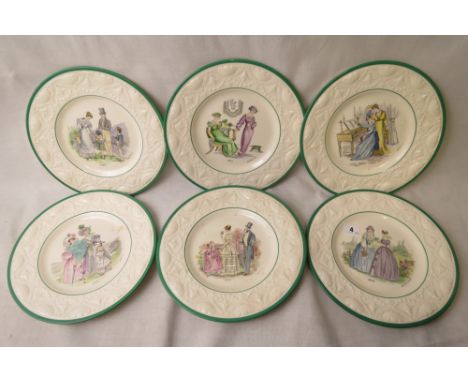 A set of six Copeland Spode fashion plates with raised relief and verse on reverse