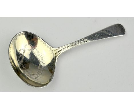 Georgian silver caddy spoon with gilt and bright cut decorated bowl, London 1880.