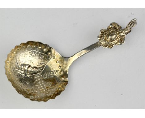 Bird stem decorated silver caddy spoon import London 1898.