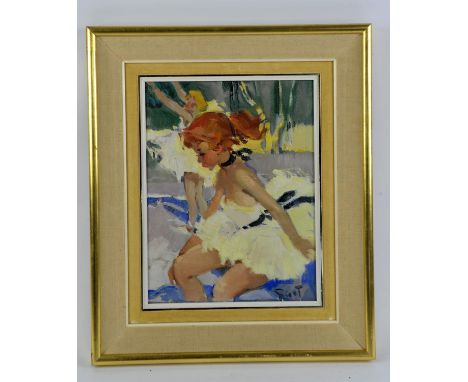 Twentieth-century School, portrait of a ballet dancer, oil on canvas, signed indistinctly lower right, 35 x 27cm, framed.