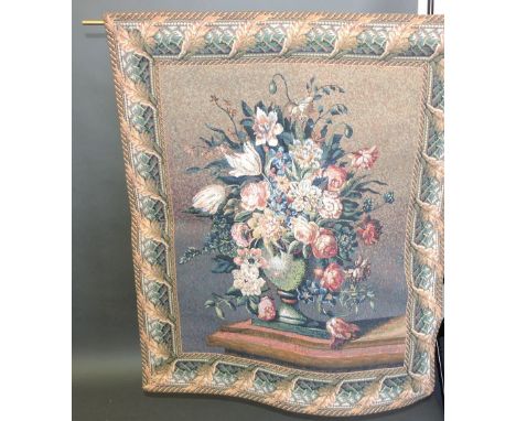 A 20th century Flemish woven tapestry wall hanging, decorated with flowers in an urn, 103 x 87cm. 