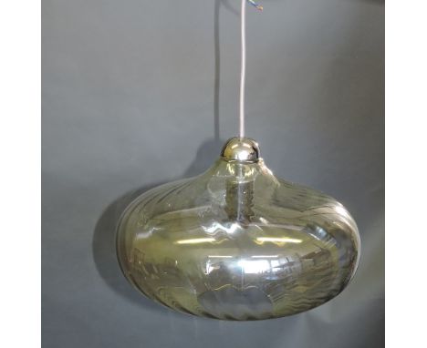 A late 20th century pendent ceiling light, with a ribbed glass shade, H. 52cm. 