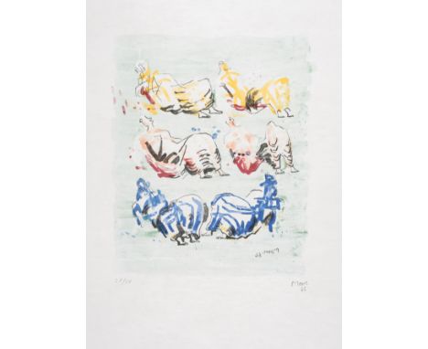 Henry Moore (1898-1986)Six Reclining Figures on Green Ground (Cramer 61) Lithograph printed in colours, 1966, signed and date