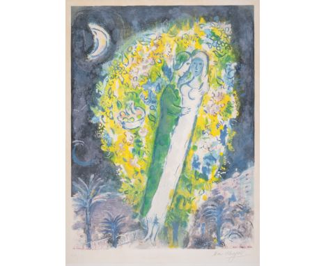 Marc Chagall (1887-1985) after.Couple dans les Mimosas, from Nice et la Côte d'Azur (Mourlot. Charles Sorlier 32)Lithograph p