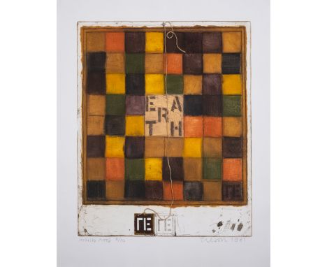 Joe Tilson (1928-2023)Earth Cube II (Di Martino p.122)Etching with aquatint, carborundum, stencil and collage, 1981, signed a