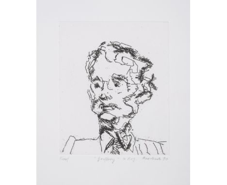 Frank Auerbach (1931-2024)Geoffrey (Hartley 20)Etching, 1990, signed, dedicated and dated in pencil, inscribed ‘Proof’, a pro