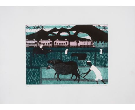 Julian Trevelyan (1910-1988)Buffaloes (Turner 202)Etching with aquatint printed in colours, 1968, signed and titled in pencil