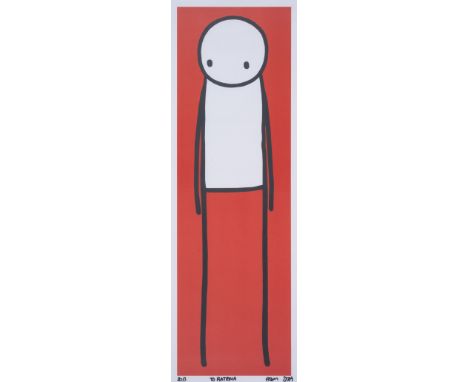 STIK (b.1979) Standing Figure (Red)Offset lithograph printed in colours, 2013, signed, dated and dedicated in black ink, on w