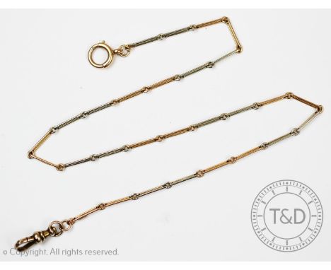 A bi-metal hayseed link chain, with lobster claw and spring ring clasp, yellow metal and white metal, ring stamped '18ct', le