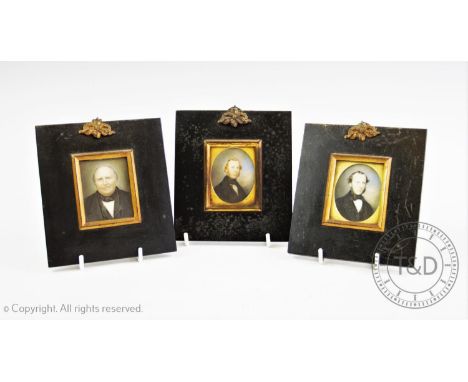 English School, 19th century, Three watercolour portrait miniatures, Joseph Hulse, William Hulse  and Thomas Pye, All within 