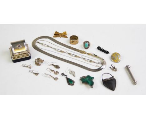 An assortment of vintage and costume jewellery, to include a Victorian malachite ivy brooch, a Victorian silver and enamelled