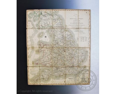 'Carys map of England and Wales with part of Scotland', the twenty panel map folding into an outer sleeve,  dated 1811, 76cm 