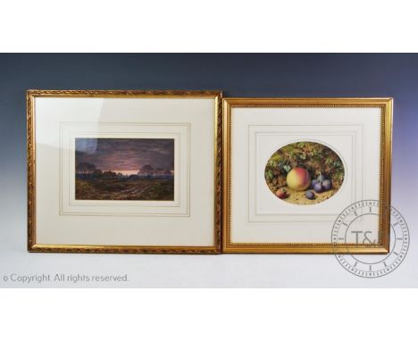 William Hough (1819-1897), Watercolour on paper, Oval still life of fruit, Signed lower edge, 15.5cm x 19cm, Framed and glaze