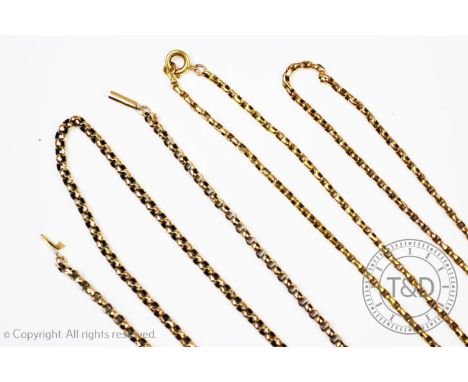 A yellow metal belcher link chain, cushion stamped  '9c', with spring ring clasp, 24.5cm long, with a further yellow metal be