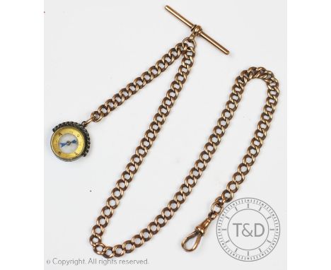 A 9ct gold albert chain, the curb link chain with T-bar and claw fastener, with a small Victorian compass fob dated Birmingha