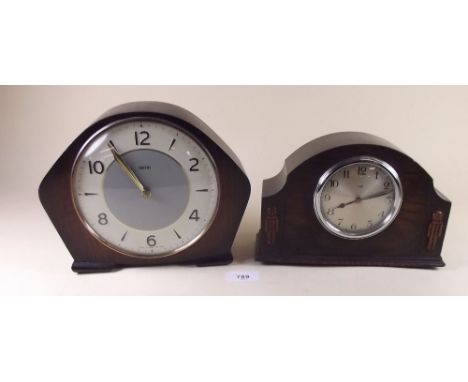 A Smiths eight day oak cased mantel clock and another vintage eight day Smiths mantel clock