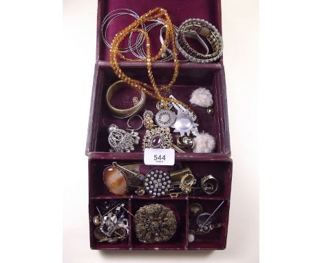 A Victorian jewellery box of vintage and antique jewellery