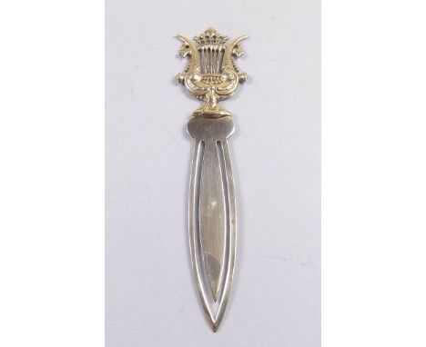 A sterling silver harp form bookmark - 9cm