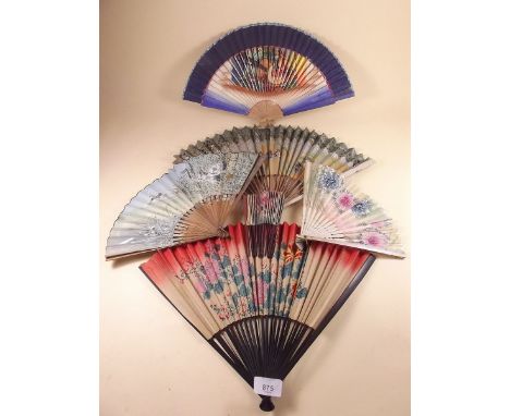 Six various early 20th century and vintage painted paper fans
