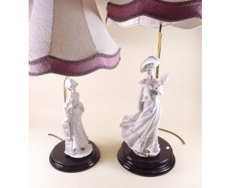A Guiseppe Armani 18th century style figure table lamp and another similar with shades