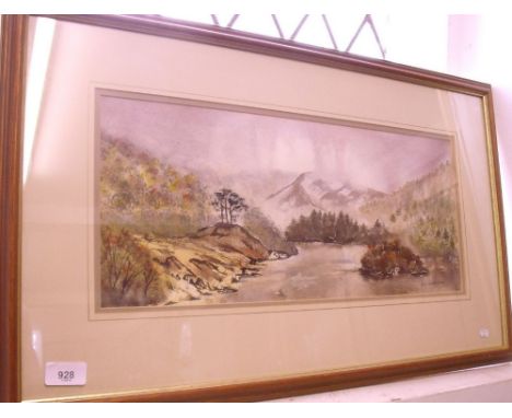 A R Thistleton - watercolour Scottish loch - 21 x 49cm