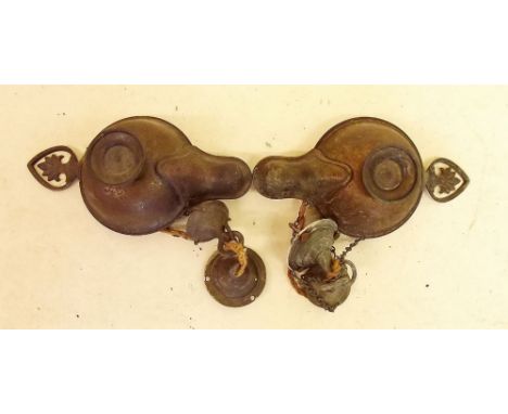 A pair of brass oil lamp style pendant light fittings