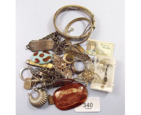 A silver bangle and various other silver and white metal jewellery etc