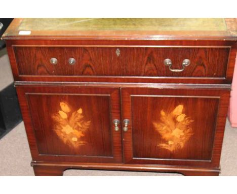 MAHOGANY LEATHER TOPPED MUSIC CABINET
with record player