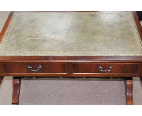 MAHOGANY SOFA TABLE 
with a green leather top