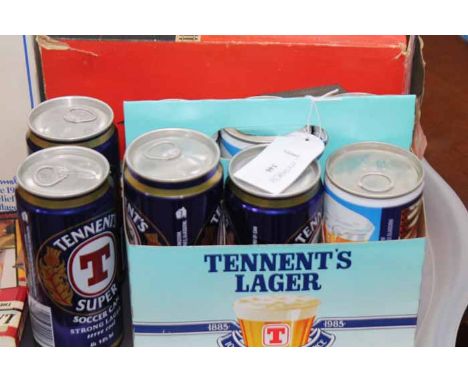 COLLECTION OF TENNENT'S LAGER COLLECTABLES
including six [empty] lager cans commemorating the firm's 100th anniversary, one p