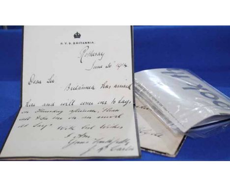 RYS BRITTANNIA SIGNED LETTER
on official headed paper, from J R Carter to Captain Hopkirk, dated June 30th 1914, together wit