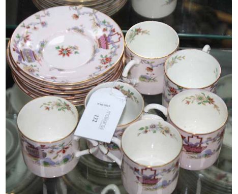 ROYAL WORCESTER COFFEE SET
comprising six coffee cups and six saucers, each decorated in the Chinoiserie-style, with black pr