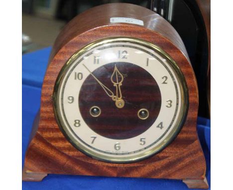 MID-20TH CENTURY SMITHS MANTLE CLOCK
with white chapter, ebonised face, gilt Arabic numerals, 20cm high