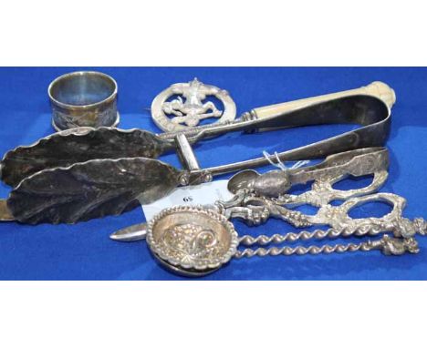 SELECTION OF SILVER AND SILVER PLATED ITEMS
including silver spoons, a plated Clan Colquhoun brooch, planish pewter asparagus