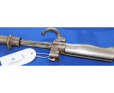 EARLY 20TH CENTURY SPIKE BAYONET WITH SCABBARD
with blade of cross form, 65cm long