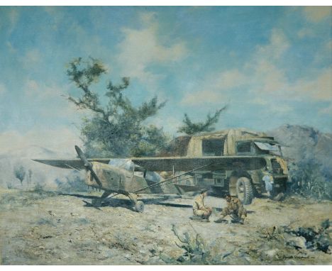 David Shepherd signed print 654 Squadron, Auster in Tunisia 1943. This is a Signed Limited Edition Print by the artist David 