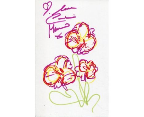 Caroline Munro Hand Drawn art: 6x4 postcard with artwork hand drawn by actress Caroline Munro, an unusual item. Good conditio