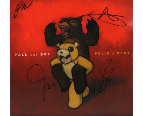 Fall Out Boy 12” Double Coloured Vinyl Album ‘Folie À Deux’ Signed On Front Cover By The Band, Plus Poster Inside, Wristband 