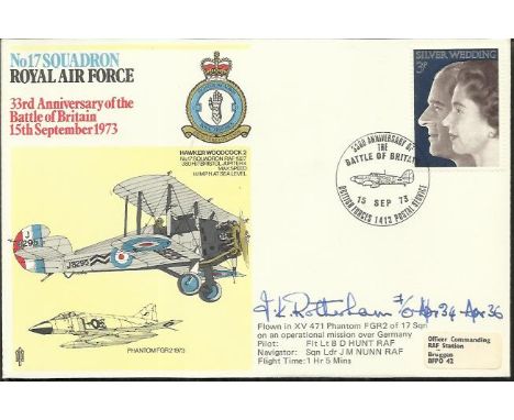 Pre-WWII pilot F/O J K Rotherham. RAF16 15 Sep 73 BFPS 1413 No 17 Squadron-33rd Anniv. of Battle of Britain. Flown in Phantom