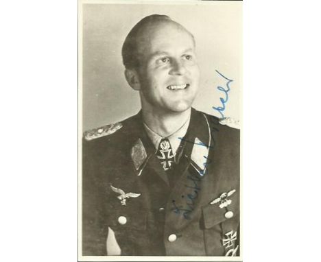 Dietrich A Hrabak signed vintage 4 x 3 b/w portrait photo. German World War II fighter ace who served in the Luftwaffe from 1