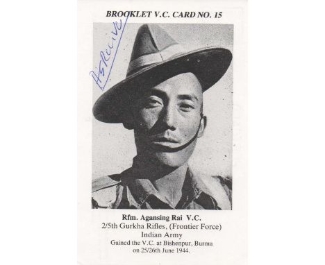 Agansing Rai VC 2/5th Gurkha Rifles Indian Army Signed Brooklet VC Card # 15 on 50th Anniversary of WW-2 Douglas Isle of Man 