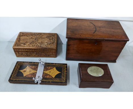 Three boxes to include one inset with a jade panel together with an Art Deco tie pressLocationIf there is no condition report