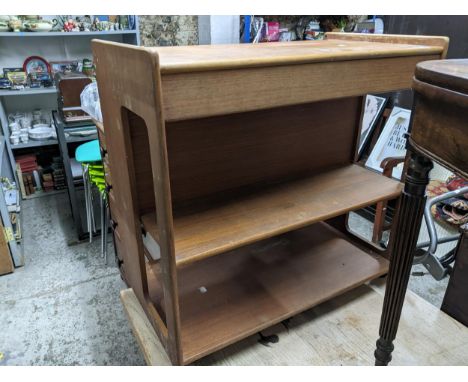 A H McIntosh & Co Ltd mid-century teak tea trolley, cutlery drawer to top shelf below two further shelves, with stacking spac