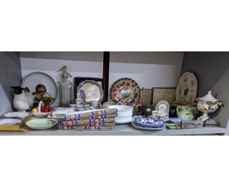 A mixed lot of ceramics, silver plate and other items to include Naples trinket box, and pot and cover, Wedgwood Peter Rabbit