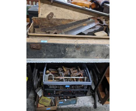Mainly early 20th century carpentry and hand tools to include planes, a vice, chisels, taps, drill bits and other itemsLocati