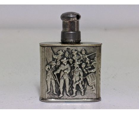 A Continental silver and silver plated perfume atomiser, embossed with a Dutch Army to the front and back, stamped 900Locatio