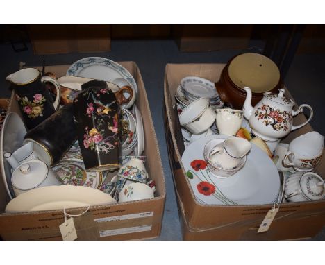 A Colclough teapot and jug; an 'Indian Tree' pattern tureen; a Royal Cauldon part tea set; etc., in two boxes.