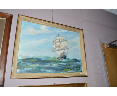 A 19th Century colour lithograph - "The Fleets Becalmed: Screw ships getting steam up 1854", by R. Carrick after O.W. Brierly