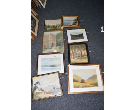 Sundry watercolours, to include: a coastal scene by Alec R. Dixon, signed and dated 1943; another coastal scene; four waterco